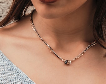 Handmade Mixed Metal Necklace 925 Sterling Silver and 14 Karat Yellow Gold Filled