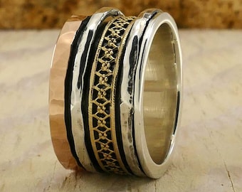 Whirling Elegance: Retro Style Two-Tone Spinner Ring, Fidget ring