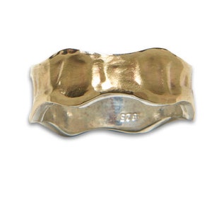 Unique Two Tone Wedding Ring Solid 9 karat Yellow Gold and 925 Sterling Silver