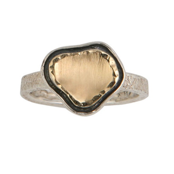 SPIRA Handgemaakt Hedendaags Design Two Tone Solid 9k Geel Goud En 925 Sterling Zilver Statement Ring Gemengde metalen ring Boho ring