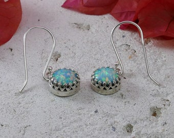 Blue Opal Dangle Earrings 925 Sterling Silver Handcrafted Everyday earrings, Simple drop earrings