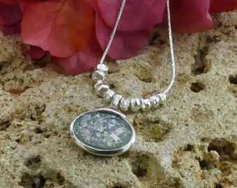SPIRA handgemaakte 925 sterling zilveren groene Romeinse glazen hanger, snelle en gratis verzending! Oud-Romeins glas Boho Chic ketting
