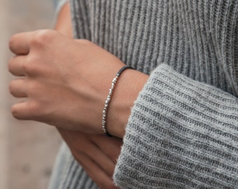 Two-Tone Sterling Silver Hematite Beaded Bracelet