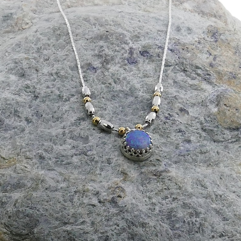 SPIRA Handcrafted Two Tone 925 Sterling Silver And 14k Yellow Gold Filled Blue Opal Rope Pendant Chain Fast N Free Shipping!