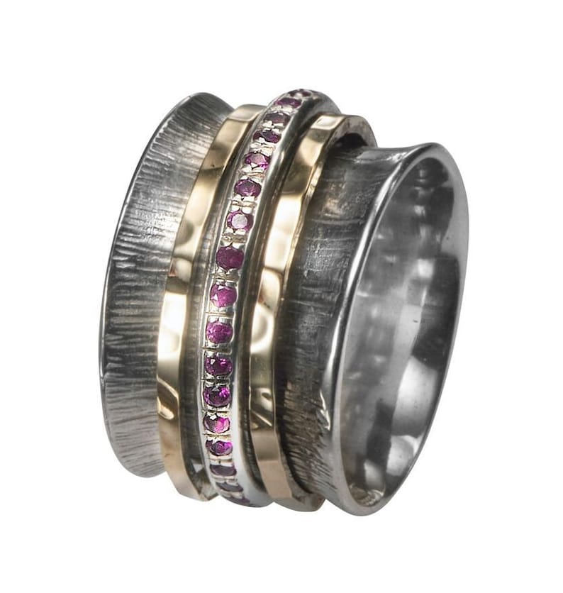 Rubymotion Spinner Rings Red Ruby Spinner Ring: Two Tone 9k Gold & Sterling Silver Worry Ring - Etsy