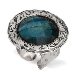 Large Labradorite Gemstone 925 Sterling Silver Adjustble Statement Ring