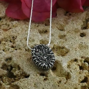 Handcrafted Sterling Silver Gray Agate Druzy Pendant on Rope Chain