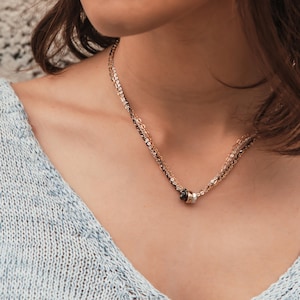 Collier SPIRA artisanal bicolore en argent sterling 925 et or jaune 14 carats rempli de fil à double boucle Expédition rapide et gratuite !