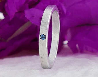 Blue Diamond Sterling Silver Ring: Minimalist Stackable Band