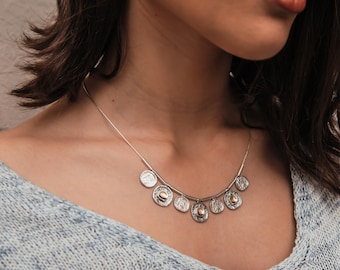Handcrafted Two-Tone Necklace: 9k Gold & Sterling Silver Pendants