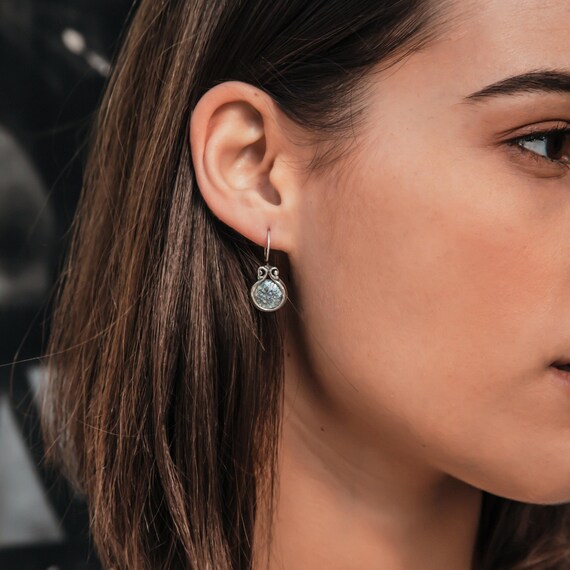 Ancient Roman Glass Earrings Triple Hoop Drop Wire Handcrafted Sterling Silver Ancient Roman Glass Earrings Triple Hoop Drop Wire Handcrafted Sterling Silver