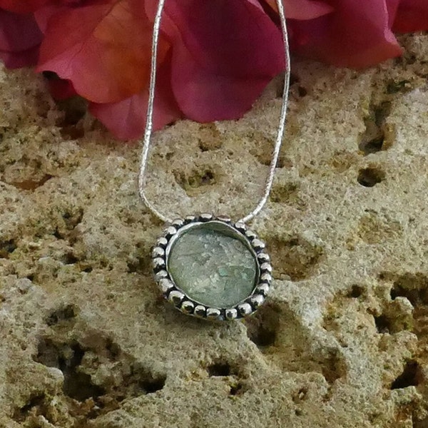 Handcrafted Roman Glass Pendant - Sterling Silver Beauty