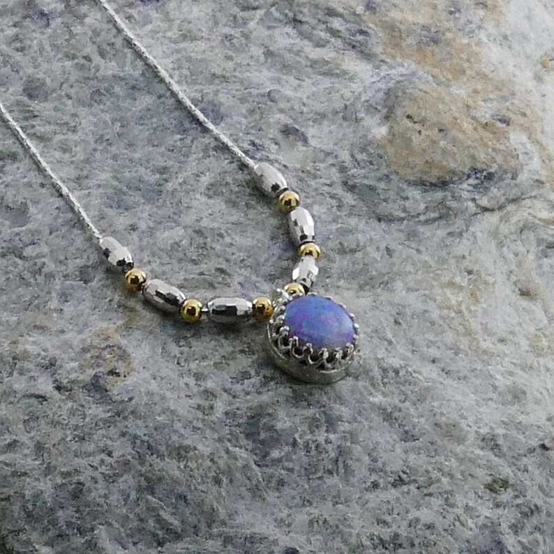 SPIRA Handcrafted Two Tone 925 Sterling Silver And 14k Yellow Gold Filled Blue Opal Rope Pendant Chain Fast N Free Shipping!