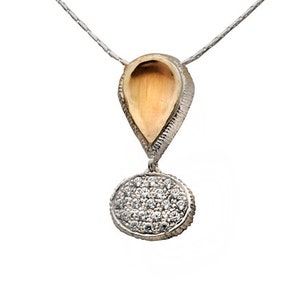 SPIRA Two Tone Solid 9k Yellow Gold And 925 Sterling Silver White Cubic Zirconia Rope Pendant Chain Mixed Metal Necklace Two Tone Necklace
