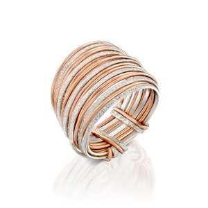 SPIRA Unique Handcrafted Contemporary Design Two Tone Rose 14K Gold filled And 925 Sterling Silver Wrap Ring Mixed metal ring Bohemian ring SILVER & GOLD FILLED