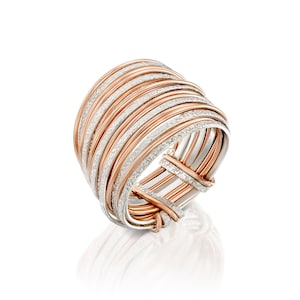 SPIRA Unique Handcrafted Contemporary Design Two Tone Rose 14K Gold filled And 925 Sterling Silver Wrap Ring Mixed metal ring Bohemian ring