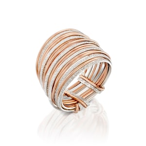 SPIRA Unique Handcrafted Contemporary Design Two Tone Rose 14K Gold filled And 925 Sterling Silver Wrap Ring Mixed metal ring Bohemian ring SILVER & GOLD FILLED