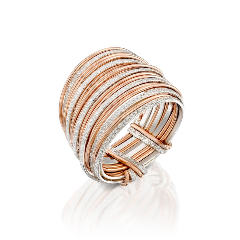 SPIRA Unique Handcrafted Contemporary Design Two Tone Rose 14K Gold filled And 925 Sterling Silver Wrap Ring Mixed metal ring Bohemian ring SILVER & GOLD FILLED