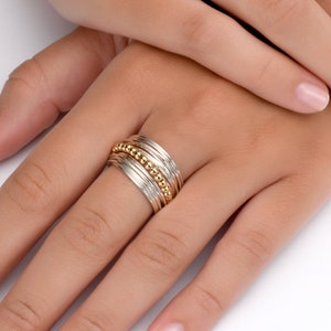 SPIRA Unique Handcrafted Contemporary Design Two Tone 14K Gold filled And 925 Sterling Silver Wrap Ring Wide two tone ring Mixed metal ring