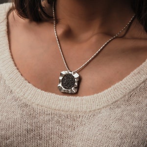 Drusy Pendant Necklace, Handmade Silver Jewelry for Women