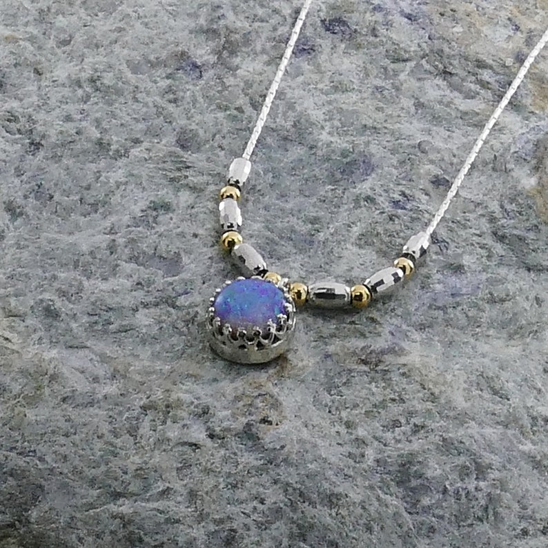 SPIRA Handcrafted Two Tone 925 Sterling Silver And 14k Yellow Gold Filled Blue Opal Rope Pendant Chain Fast N Free Shipping!
