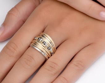 Handcrafted Two Tone Ring: 14K Gold Filled & Sterling Silver Wrap