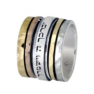 SPIRA Handcrafted Contemporary Design Two Tone Solid 9k Yellow and Rose Gold And 925 Sterling Silver Spinner Ring, Jewish ring, Large ring