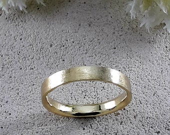 Unique  Wedding Band Solid 14 Karat Yellow Gold Special Brush Finish