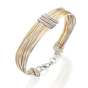 SPIRA Mixed Metal Bracelet Unique Handcrafted Two Tone 925 Sterling Silver And 14k Yellow Gold Filled Chain and Link Silver GF Boho Bracelet