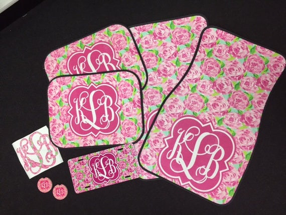Monogram Personalized Initial Lilly Pulitzer Inspired Car Set Etsy