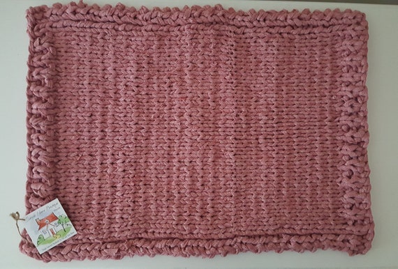 T Shirt Yarn Rug Mat Hand Knit Red Denim Etsy