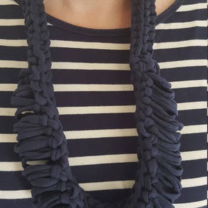 T-Shirt Yarn Lei Necklace Hand Knit Navy Blue image 4