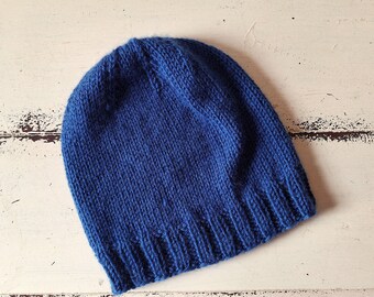 Classic Wool Beanie - Hand Knit - French Blue