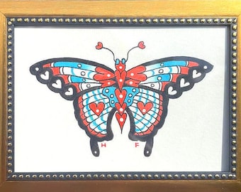 Heart Butterfly Traditional Flash Painting Framed