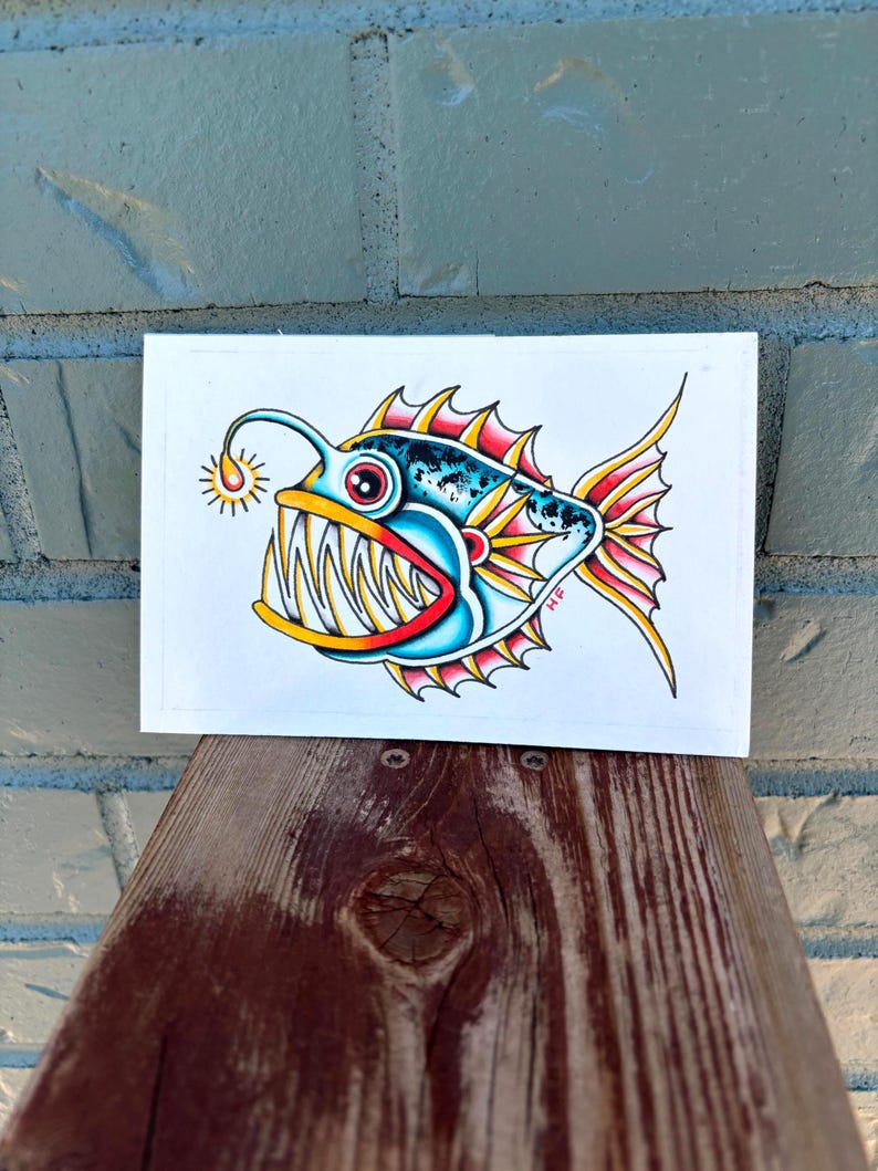 Anglerfish Original Traditional Flash Painting Framed - Etsy