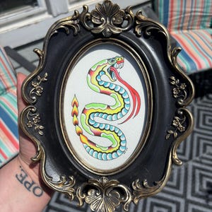 Neon Snake Traditional Flash Painting Framed