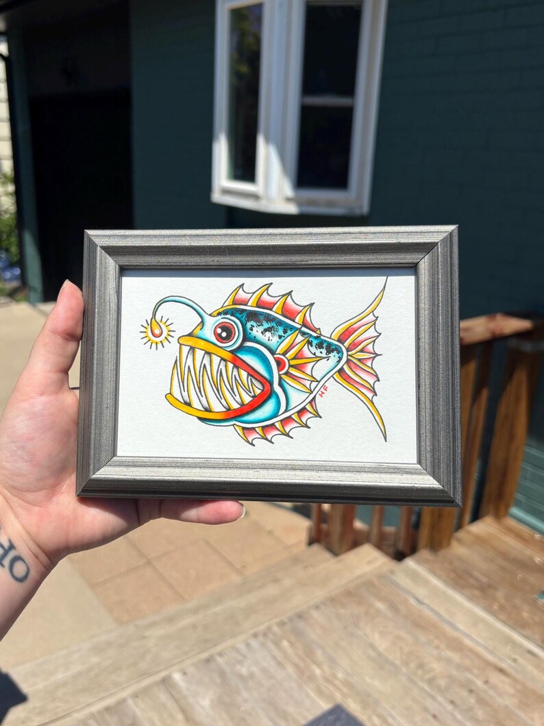 Anglerfish Original Traditional Flash Painting Framed - Etsy