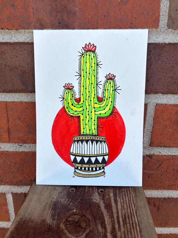 Sunset Cactus Traditional Flash Painting Framed - Etsy New Zealand