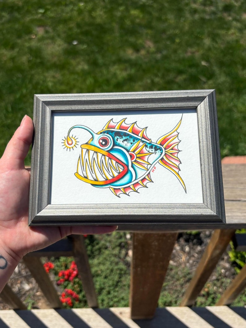 Anglerfish Original Traditional Flash Painting Framed - Etsy