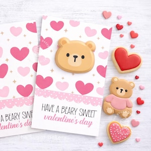 Biglietti di biscotti per San Valentino, biglietto di biscotti per San Valentino con ORSO DOLCE, biglietto di biscotti per San Valentino con CUORI, biglietto di biscotti per San Valentino con orsacchiotto