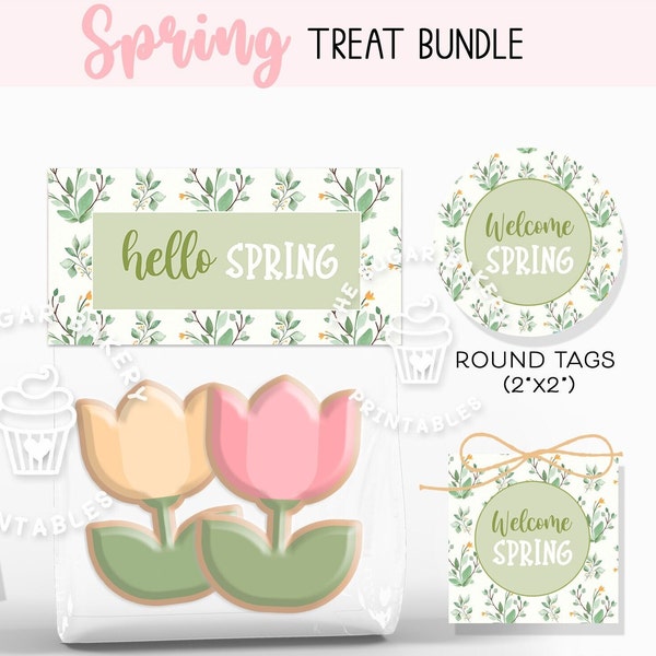 Spring Treat Bag Toppers & Tags, Spring Cookie Bag Topper, Spring Easter Bag Topper, Hello Spring cookie tags, Spring Treat Bag Toppers tags