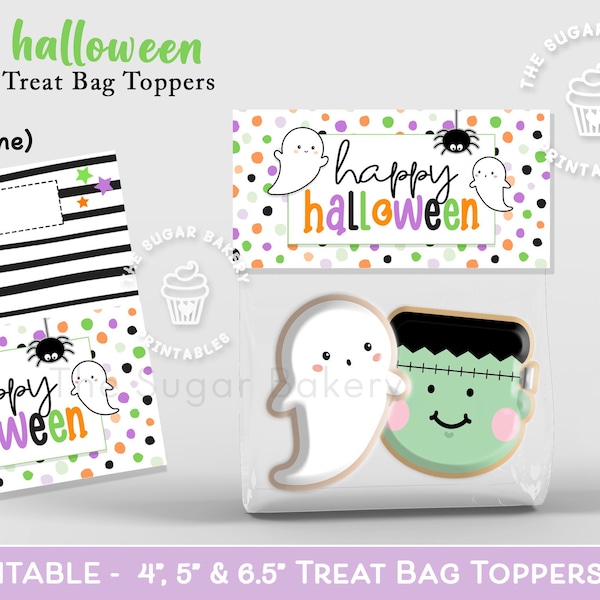 Halloween TREAT Bag TOPPER, 4", 5", 6.5" goodie bag for kids, Halloween Monster Cookie Bag topper Ghost Boos, Goodie Bags for Class & kids