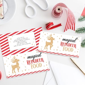 Topper per cibo a forma di renna stampabile, Topper per sacchetto di cibo a forma di renna magica, Istruzioni per i brillantini alimentari a forma di renna della vigilia di Natale, Download immediato
