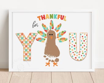 Thanksgiving Handprint Footprint Craft Bundle, Thanksgiving Handprint Art, DIY Craft for Kids Baby Toddler, Memory Keepsake, Printable