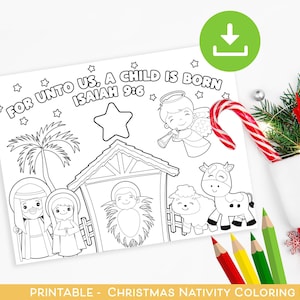 NATIVITY Coloring Page, PRINTABLE Christmas Nativity coloring pages, Sunday School Craft, Christmas Story Jesus Preschool Activities Craft