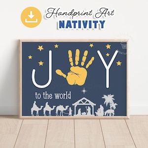 Weihnachten KRIPPE Handabdruck Kunst, FREUDE an die Welt, Sonntagsschule Handwerk, Geburt von Jesus Kunst, Vorschul Handabdruck Handwerk, Krippe Handabdruck