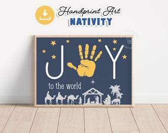 Christmas NATIVITY Handprint Art, JOY to the world, Sunday School Craft, Birth of Jesus Art, Preschool Handprint Craft, Nativity Handprint