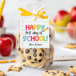 Happy First Day of School Tag Printable, Editable Colorful Back to School Gift Tag Teacher Appreciation Tag for Student Gift Printable Tags