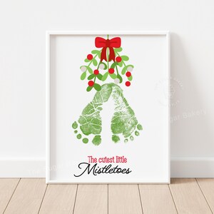 Maretak voetafdruk kunst, kerst maretak kunst, maretak ambacht, maretak afdrukbare, 1e kerst voetafdruk kunst, voorschoolse kunst ambacht
