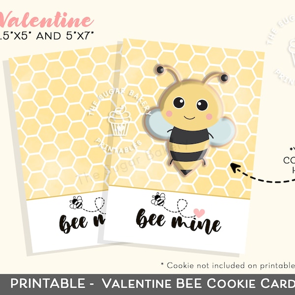 BEE MINE Valentine Cookie Card, Printable Mini & 5x7 Cookie Card, Valentine's Day Cookie Card, Bumblebee Honeycomb Cookie Card, Cookie Card